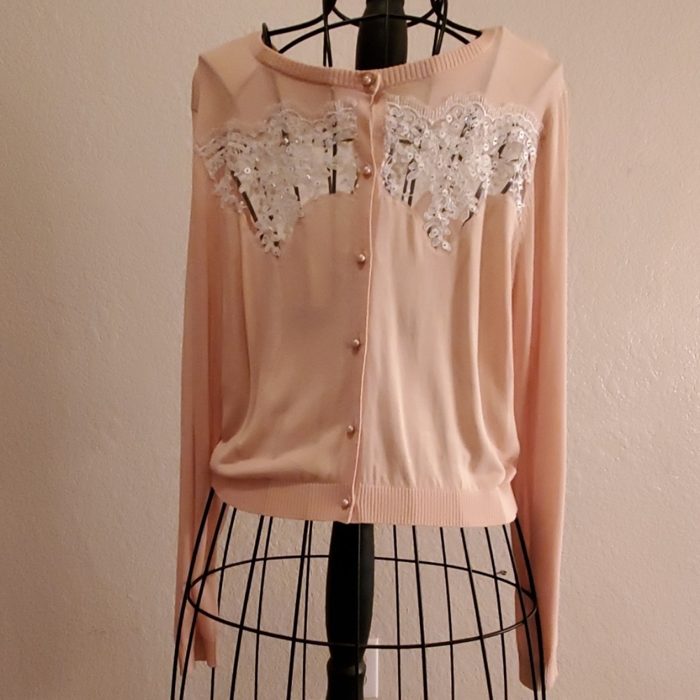Belle Badgley Mischka Beige Silk Sweater XL